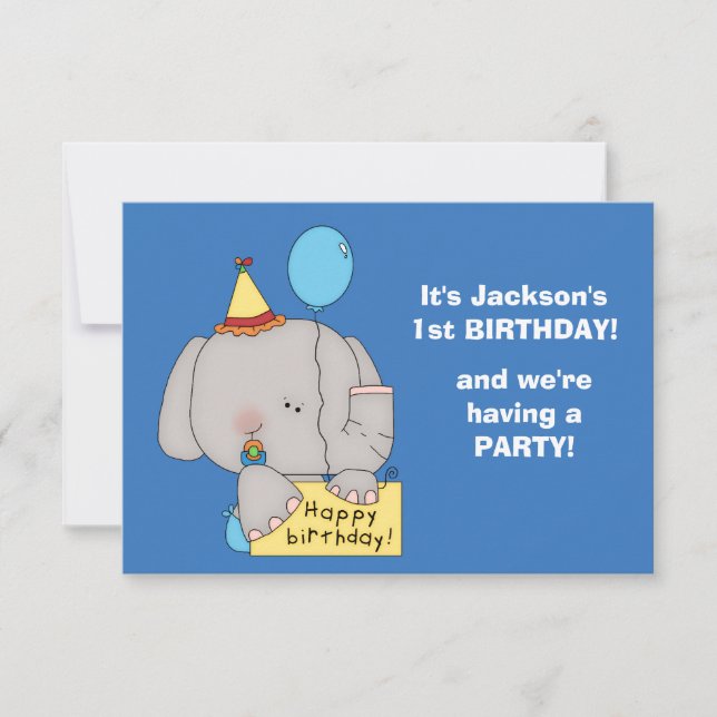 Baby Elephant 1. Geburtstag Party Einladung (Vorderseite)