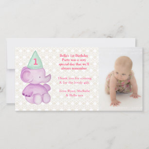 Baby Elephant 1. Geburtstag Vielen Dank Foto-Karte Dankeskarte