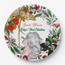 Baby Elephant 1. Weihnachtsgrün Pappteller