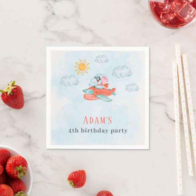 Baby Elephant Airplane Pilot Geburtstag Napkin Serviette (Beispiel)