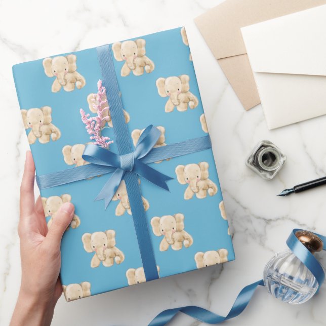 Baby Elephant auf Aqua Geschenkpapier (Schenken)