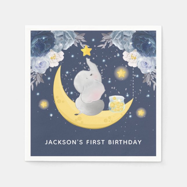 Baby Elephant auf dem Mond Personalisiert Serviette (Vorderseite)