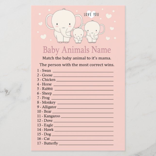 Baby Elephant Baby Animes Name Game (Vorderseite)