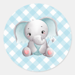 Baby Elephant Baby Boy Sticker Blue Kariert Gingha