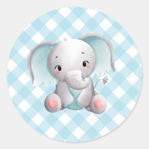 Baby Elephant Baby Boy Sticker Blue Kariert Gingha