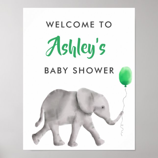 Baby Elephant Baby Dusche Begrüßungsschild Poster (Vorne)