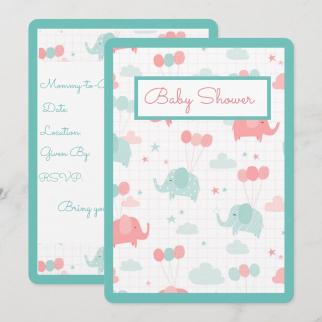 Baby Elephant Baby Dusche Einladung (Vorne/Hinten)