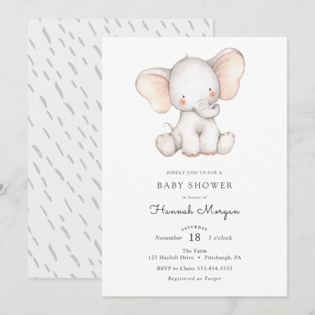 Baby Elephant Baby Dusche Einladung (Vorne/Hinten)
