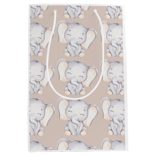 Baby Elephant Baby Dusche Mittlere Geschenktüte (Vorderseite)