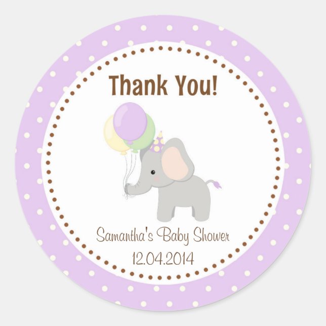 Baby Elephant Baby Showaufkleber Lila Runder Aufkleber (Vorderseite)