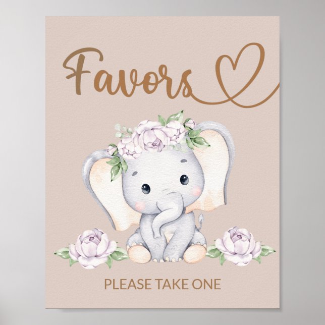 Baby Elephant Baby Shower bevorzugt Schild (Vorne)