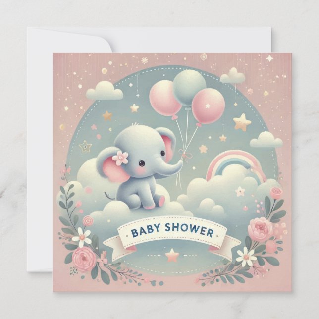 BABY ELEPHANT BABY SHOWER EINLADUNG (Vorderseite)