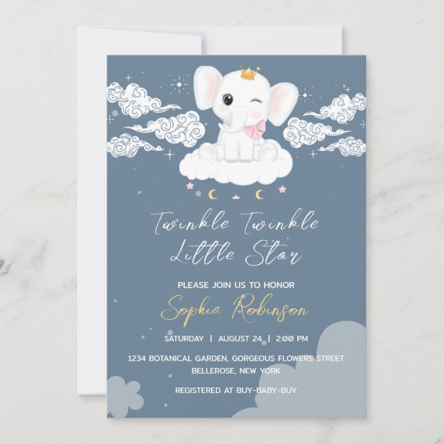 Baby Elephant Baby Shower Einladung (Vorderseite)