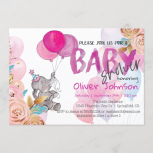 Baby Elephant Baby shower Girl Invitation