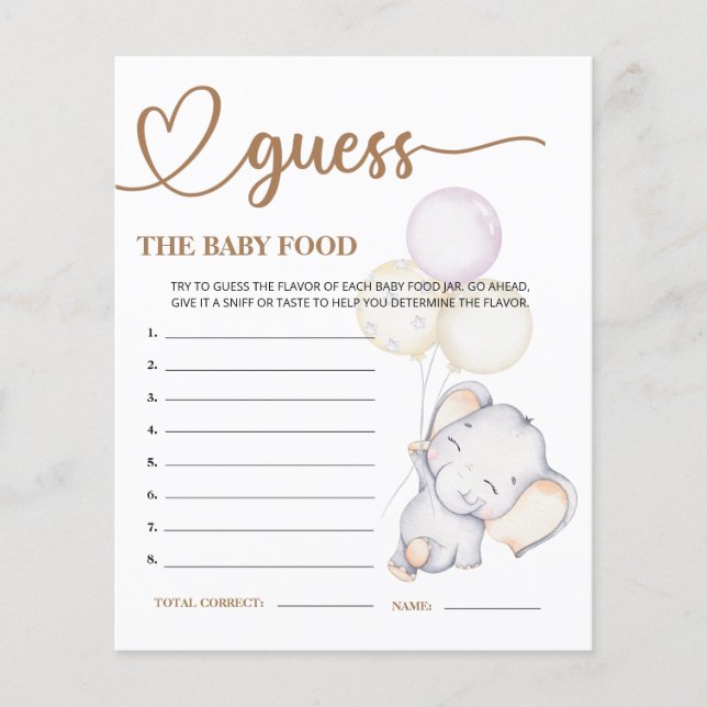 Baby Elephant Baby Shower Raten Sie die Baby Food  (Vorderseite)