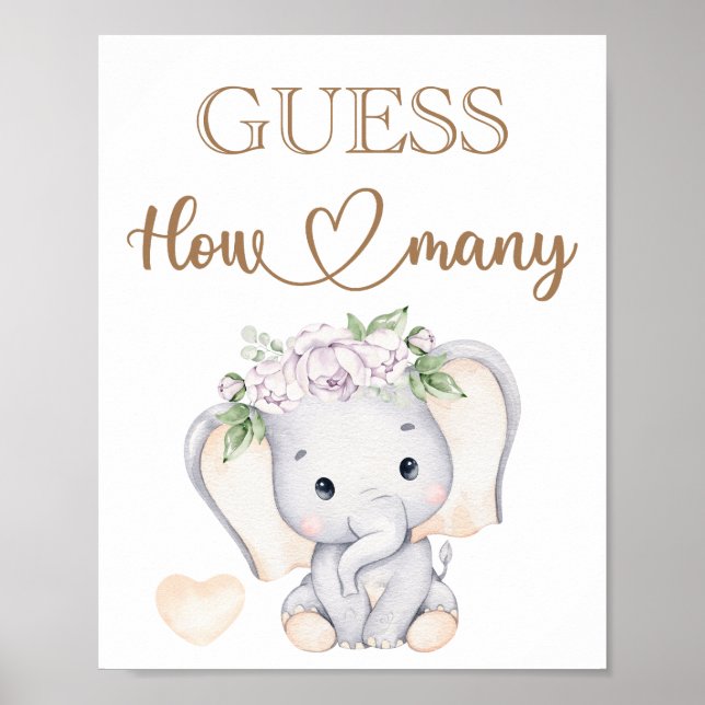 Baby Elephant Baby Shower schätzt wie viele Poster (Vorne)