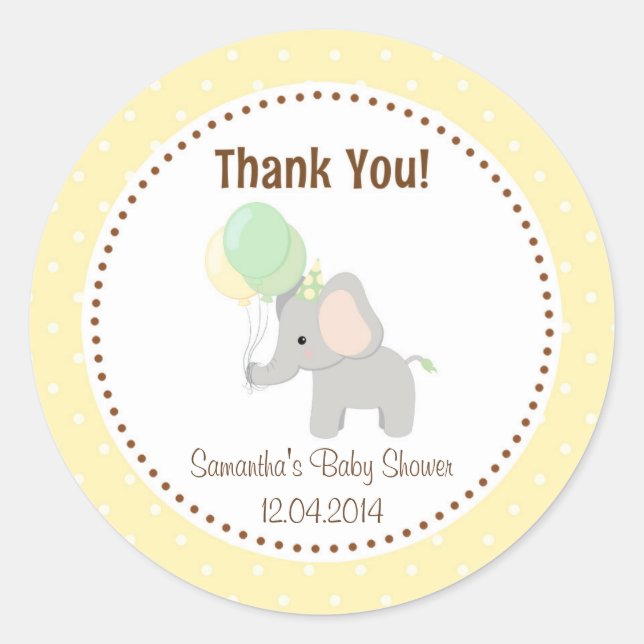 Baby Elephant Babydusche Aufkleber gelb (Vorderseite)