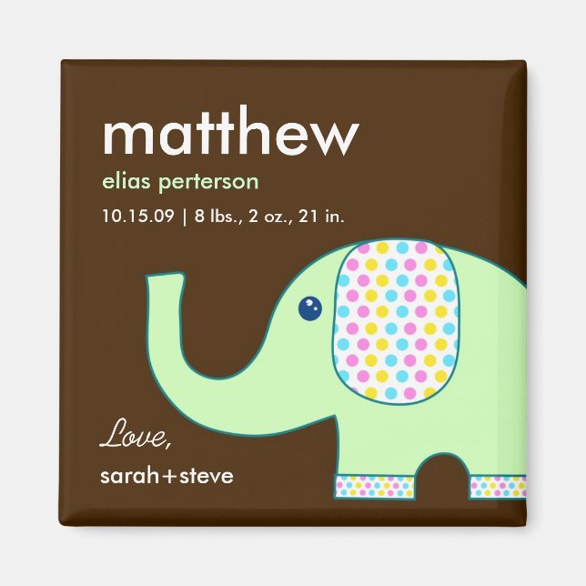 Baby Elephant Birth Announcement Magnet (Vorne)