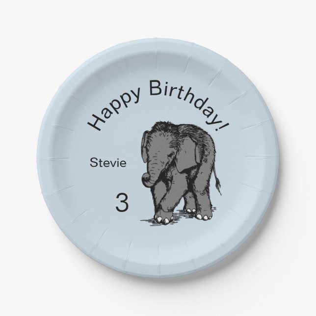 Baby Elephant Birthday Blue Pappteller (Vorderseite)