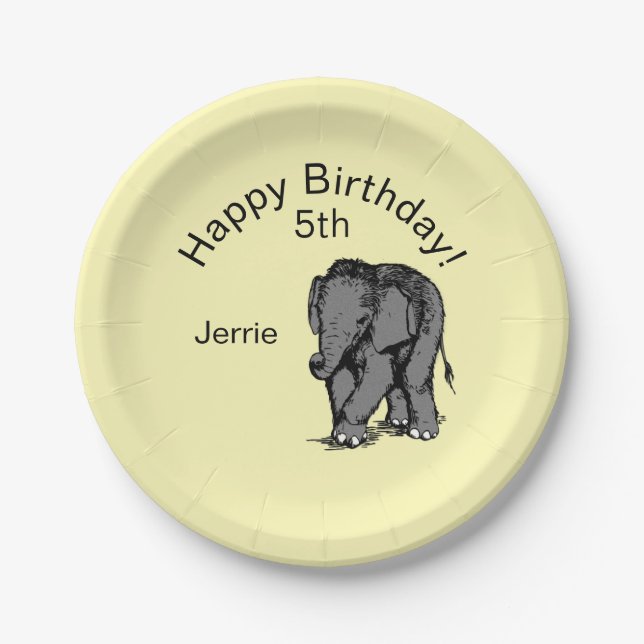 Baby Elephant Birthday Yellow Pappteller (Vorderseite)