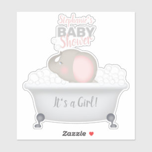 Baby Elephant Blase Bath Girl Babydusche Aufkleber