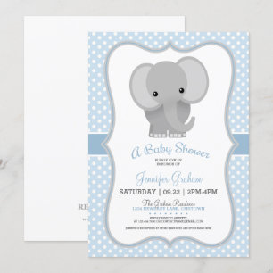 Baby Elephant (blau) Babydusche Einladung