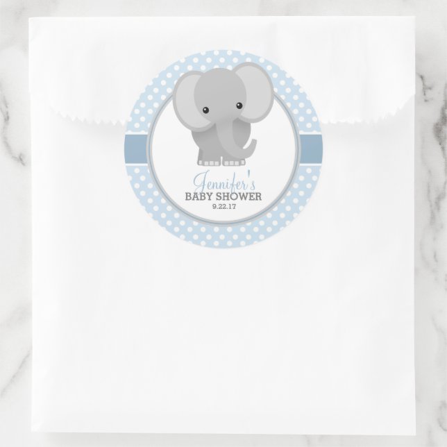 Baby Elephant (blau) Babydusche Runder Aufkleber (Tasche)