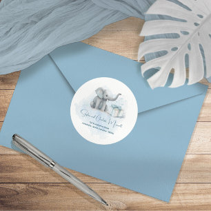 Baby Elephant Blue Baby Dusche Rücksendeadresse Runder Aufkleber