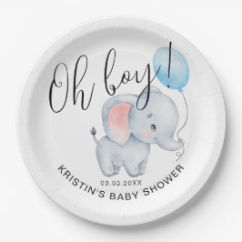 Baby Elephant & Blue Balloon Baby Dusche Pappteller