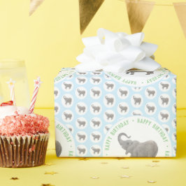 Baby Elephant Blue Birthday Geschenkpapier