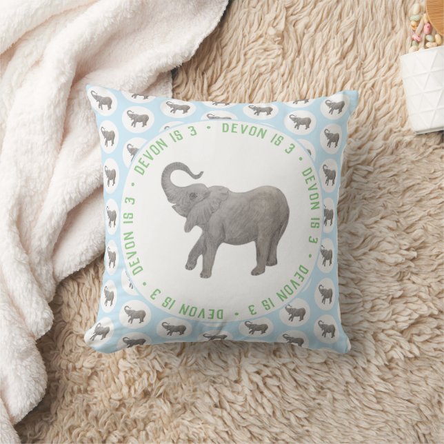 Baby Elephant Blue Birthday Kissen (Decke)