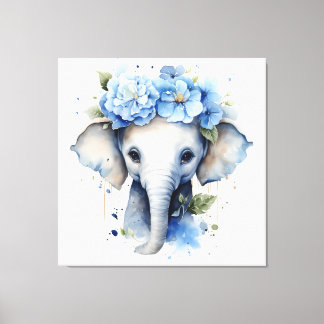Baby Elephant - Blue Blume Crown Leinwanddruck