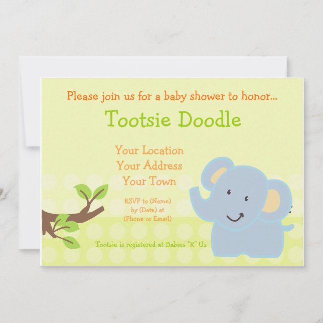 Baby Elephant Blue Boy Babydusche Sprinkle Einladung (Vorderseite)