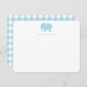 Baby Elephant Blue Gingham Vielen Dank für Ihre Fl Mitteilungskarte