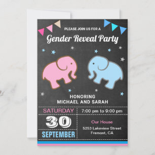 Baby Elephant Blue oder Pink Gender Reveal Party Einladung