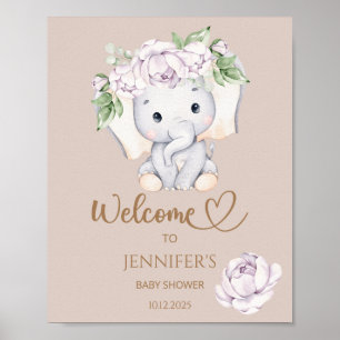Baby Elephant & Blume Baby Dusche Willkommen Poster