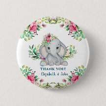 Baby Elephant Blume Babydusche Danke Schaltfläche