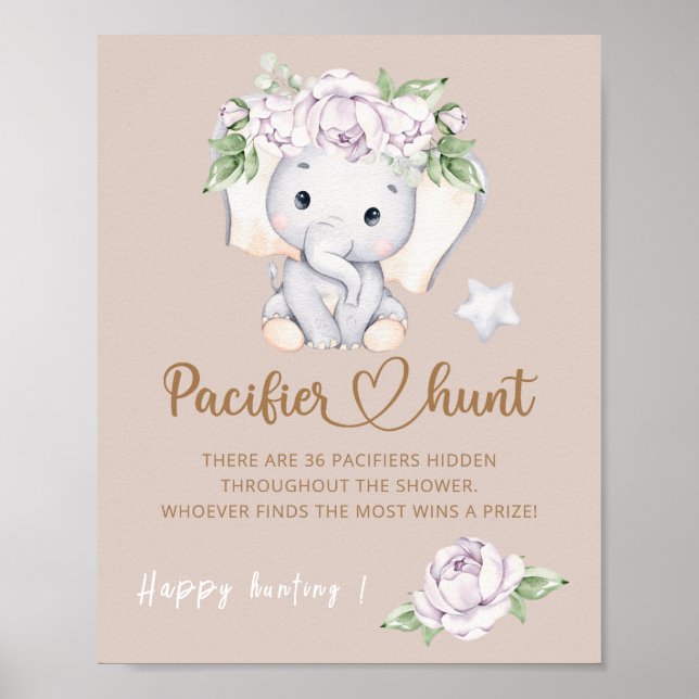Baby Elephant & Blume Wasserfarben Babydusche Poster (Vorne)