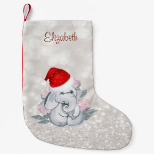 Baby Elephant Blume, Weihnachtsmannmütze, Glittery Kleiner Weihnachtsstrumpf