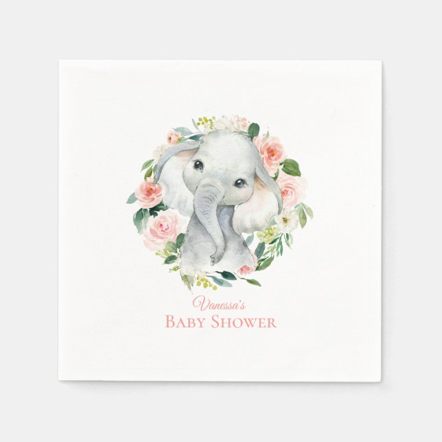 Baby Elephant Blush Pink Floral Baby Dusche Serviette (Vorderseite)