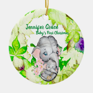 Baby Elephant Botanical Custom Foto 1. Weihnachten Keramik Ornament