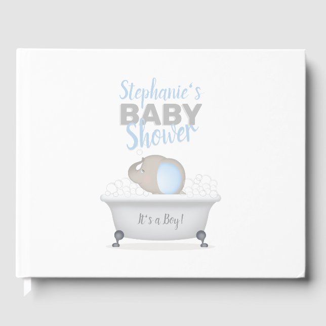 Baby Elephant Bubble Bath Boy Baby Dusche Gästebuch (Vorderseite)