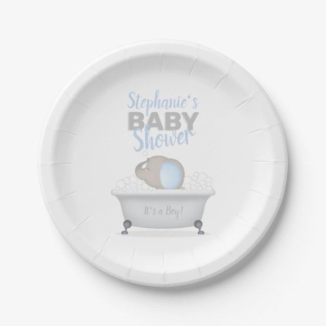 Baby Elephant Bubble Bath Boy Baby Dusche Pappteller (Vorderseite)