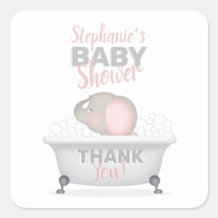 Baby Elephant Bubble Bath Girl Babydusche Quadratischer Aufkleber