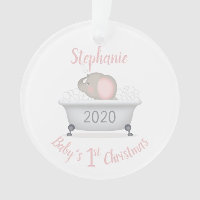 Baby Elephant Bubble Bath Girl Erstes Weihnachtsfe Ornament (Vorderseite)