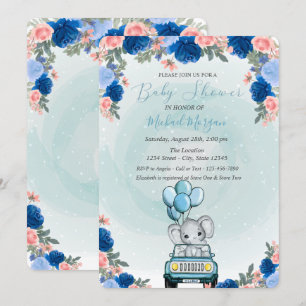Baby Elephant Car Floral Baby Dusche Einladung