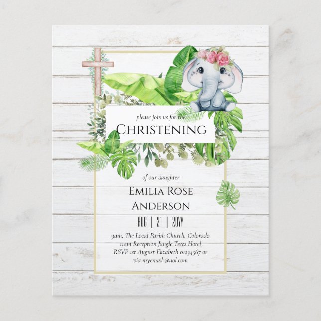 Baby Elephant CHRISTENING Einladung für Mädchenjun Flyer (Vorne)