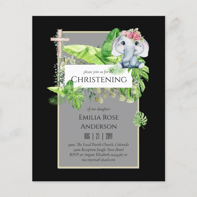 Baby Elephant CHRISTENING Einladung für Mädchenjun Flyer (Vorne)