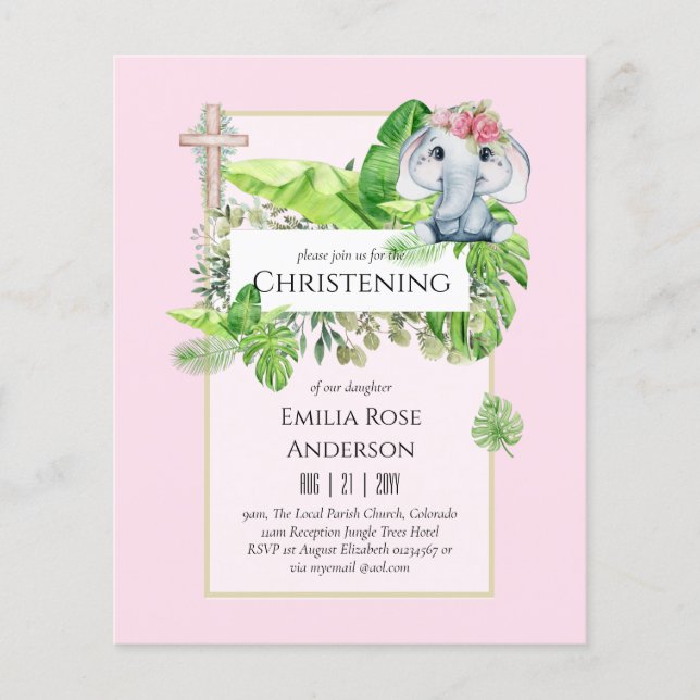 Baby Elephant CHRISTENING Einladung für Mädchenjun Flyer (Vorne)