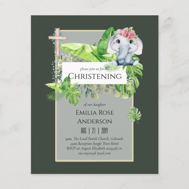 Baby Elephant CHRISTENING Einladung für Mädchenjun Flyer (Vorne)